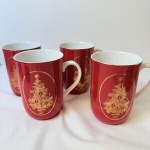 Vtg Gibson Otagari 4 Pack Red Cups With Christmas Trees